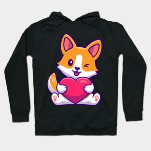 Cute Corgi Dog Holding Heart Cartoon Hoodie